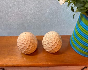 Scaled egg or pineapple salt and pepper shakers (ivory glazed ceramic)