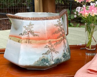 1920s Je-Oh pitcher (8-paneled china lemonade/cider pitcher,  art deco, handpainted pines)