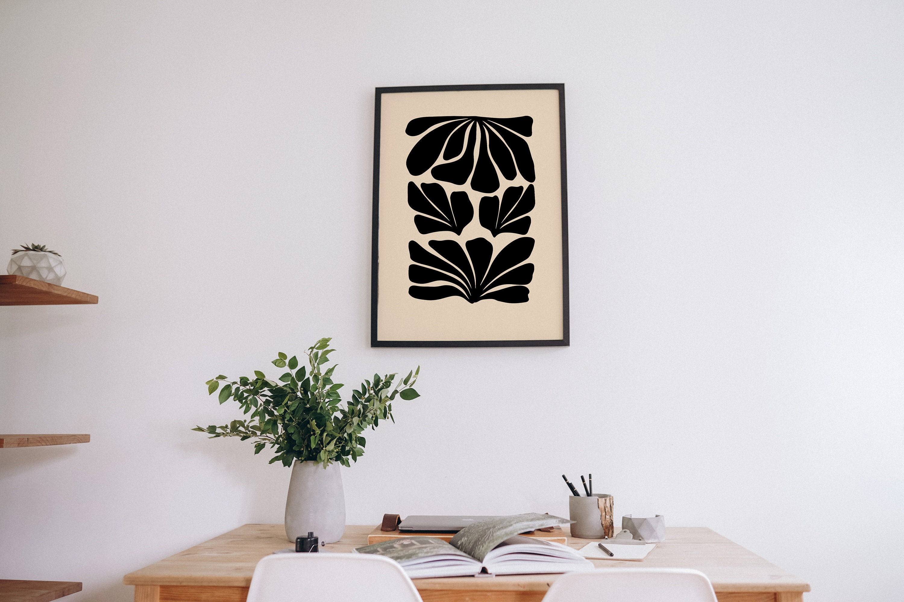 Abstract Plant Art, Black Wall Art, Printable Wall Art, Minimalist, Mid ...
