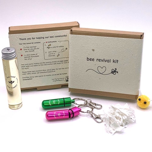 Bee Revival Kit Gift - 2 x Keyrings, 20ml Syrup, Seed Paper, Eco Friendly Packaging + Free Gift Wrapping