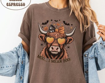 Boo I mean Moo Shirt, Highland Cow Halloween shirt, Halloween Cow T-shirt, Fall Highland Cow Sweater, Halloween sweatshirt crewneck