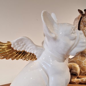 Angel French Bulldog Artistic Ceramic Figurine Sitting 34 cm White