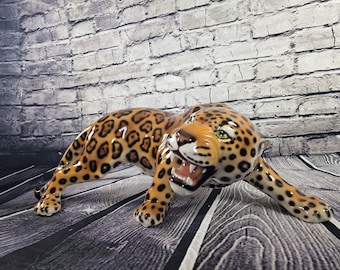 Vintage Ceramic Leopard | Giovanni Ronzan Lenci School, Italian