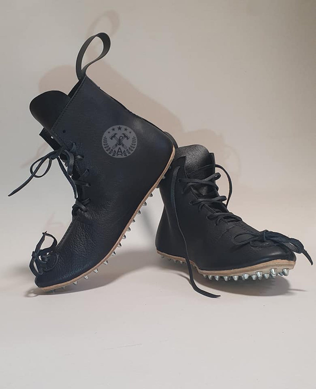 Buhurt Leather Boots With Hobnails Medieval Ankle Boots Etsy