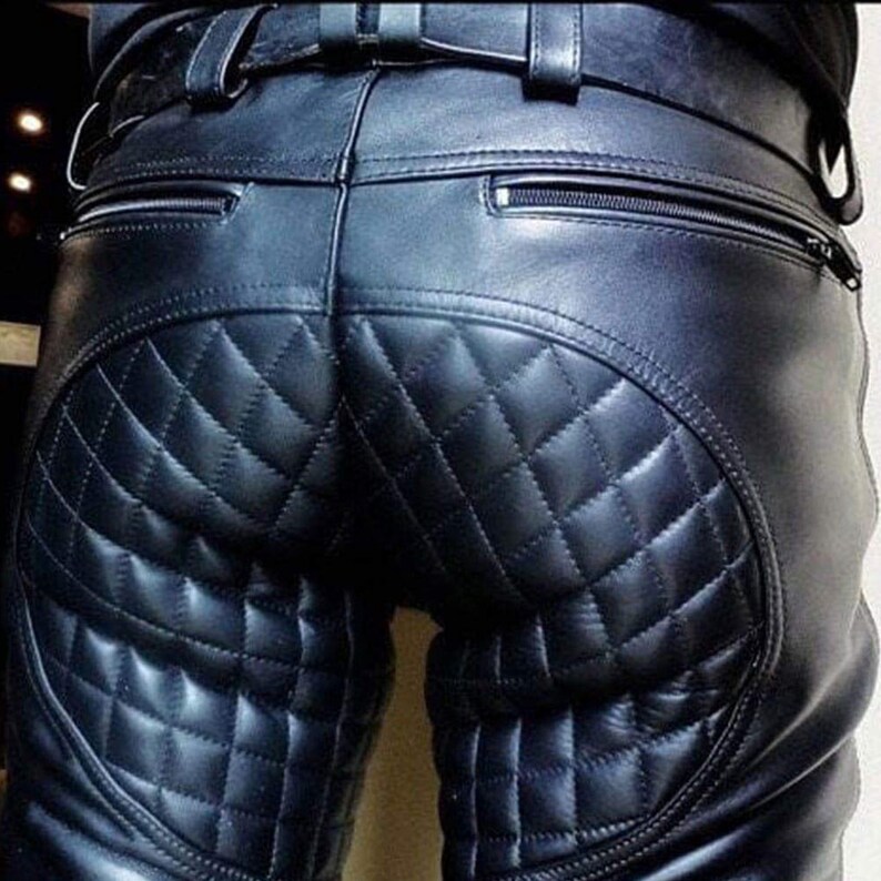Quilted Style Gay Leather Pants Men's Real High Quality Cowhide Leather ...