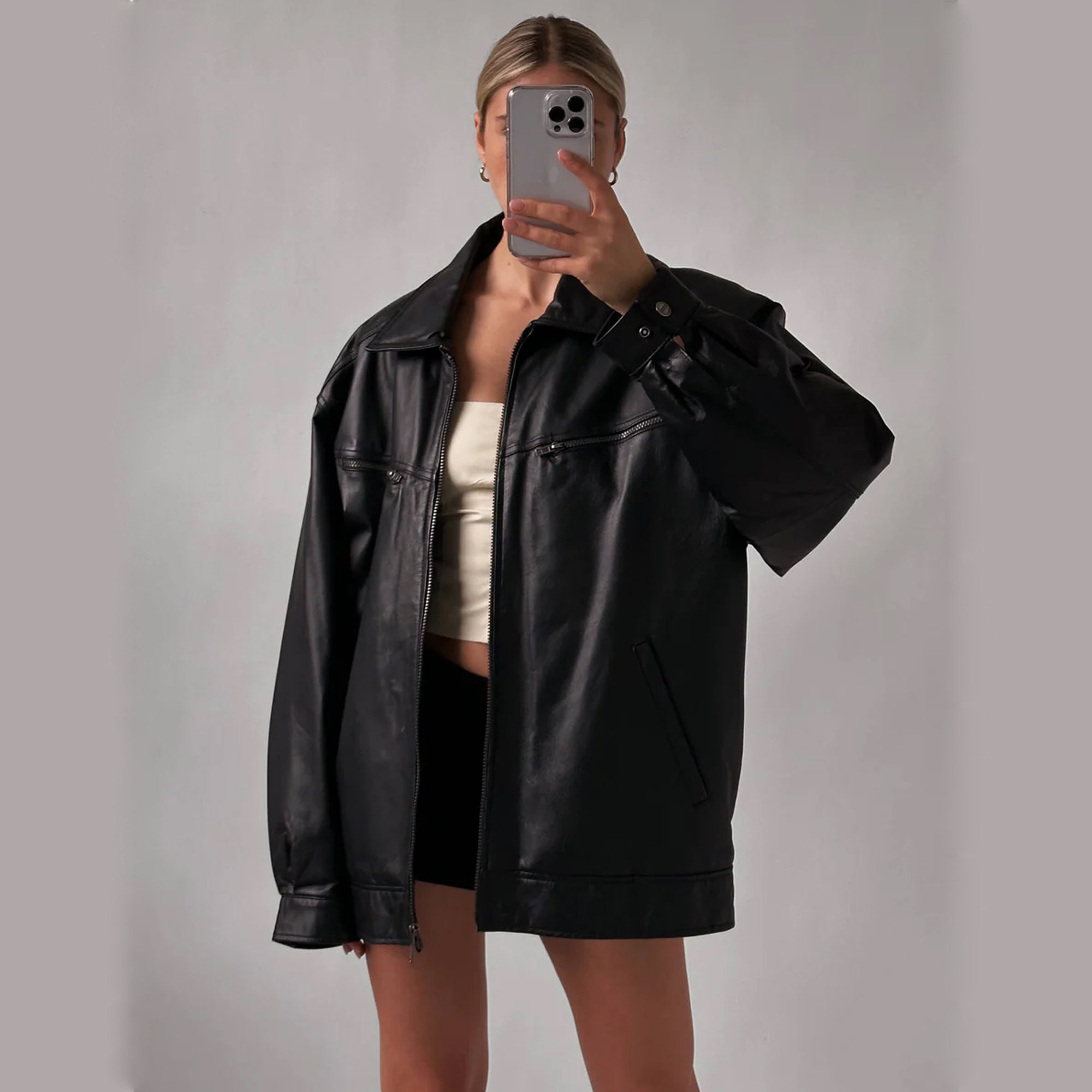 vintage oversize lether caster coat