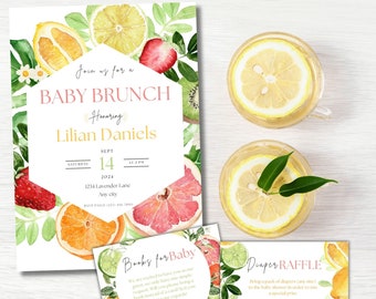 Baby shower brunch uitnodigen, Citrus baby shower uitnodigen, kleurrijke baby shower uitnodigen, instant sjabloon, zomer uitnodigen, genderneutraal