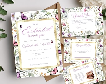 Betoverd om je babyshower te ontmoeten, Enchanted Garden Floral, Butterfly babyshower, digitale downloaduitnodiging