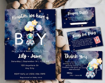 Ruimte astronaut baby shower uitnodiging, Outer Space thema baby shower, Galaxy Houston het is een jongen