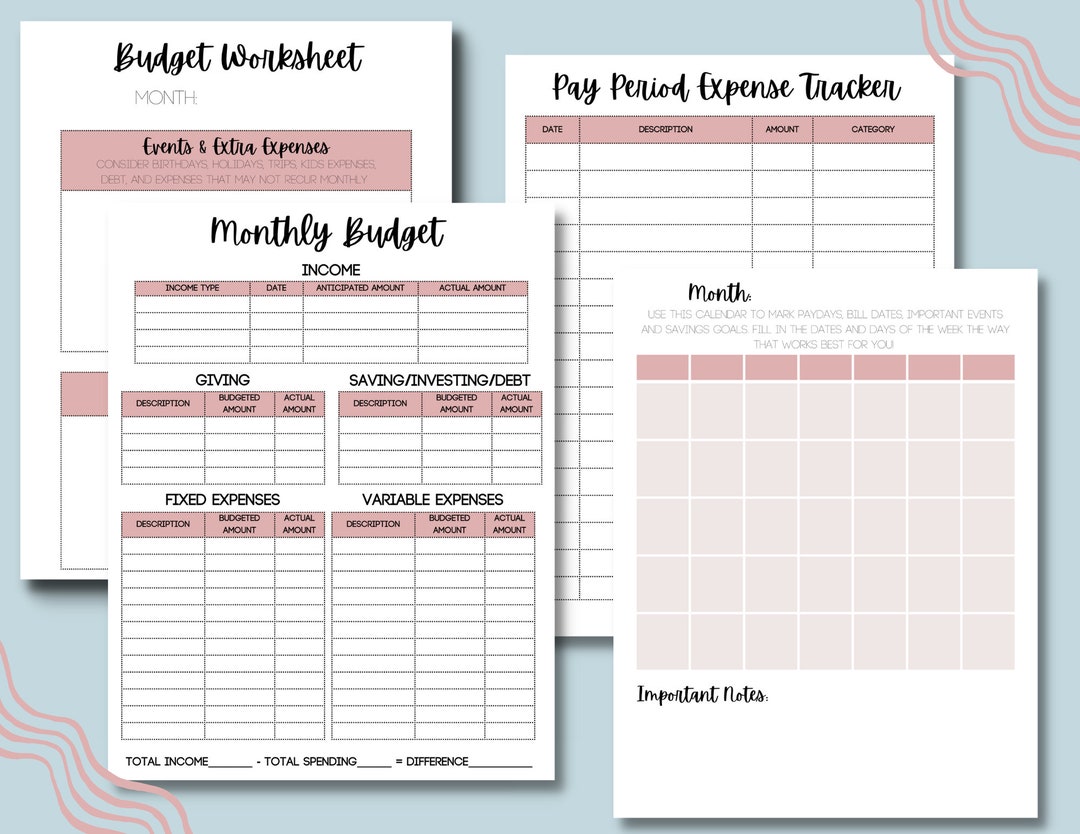 Printable Budget Worksheet Bundle - Etsy