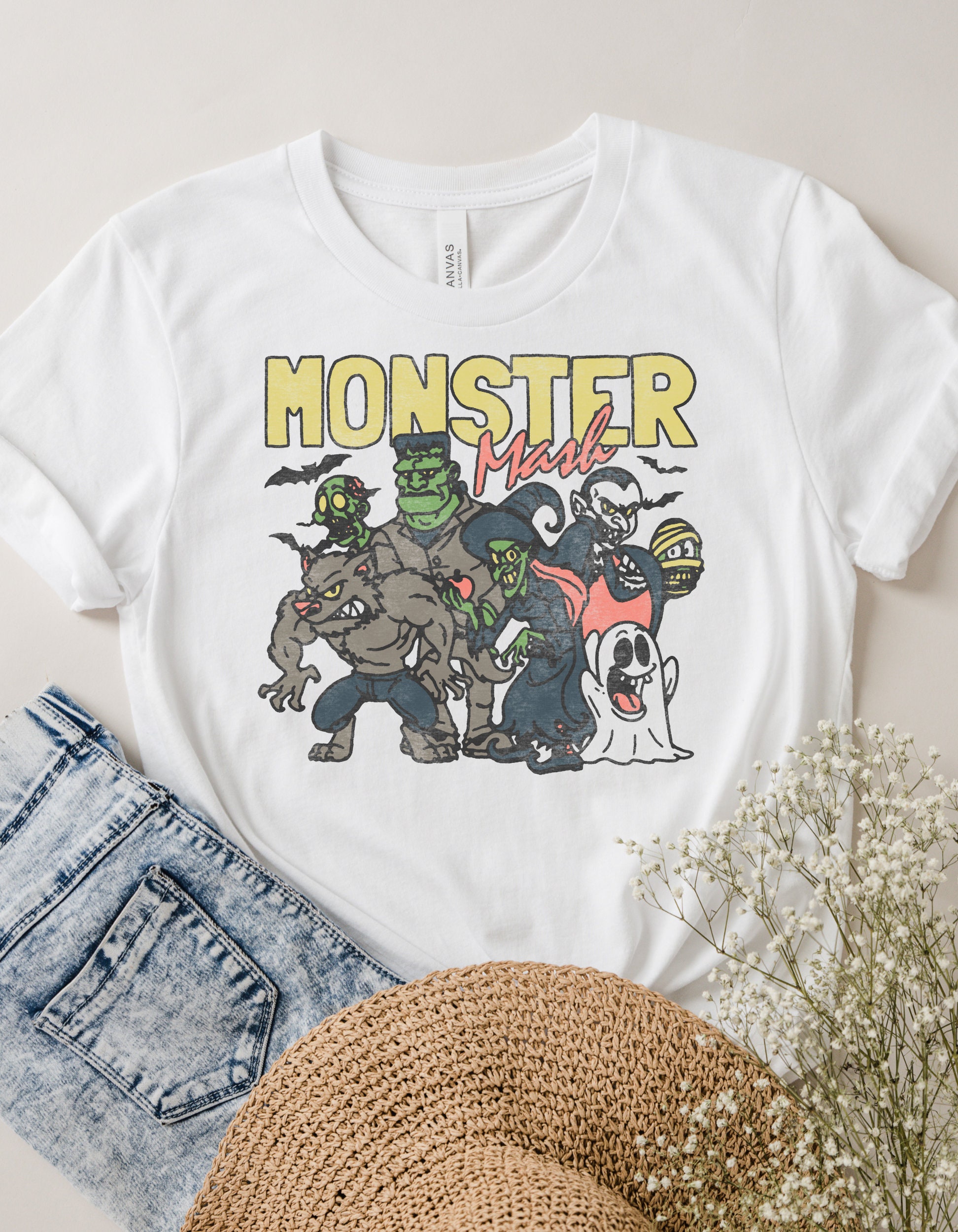 Discover Halloween Monster Mash T Shirt, Vintage Ghost Halloween T Shirt, Monster Tee, Fall Top, Distressed Monster Mash Shirt, Graphic T Shirt