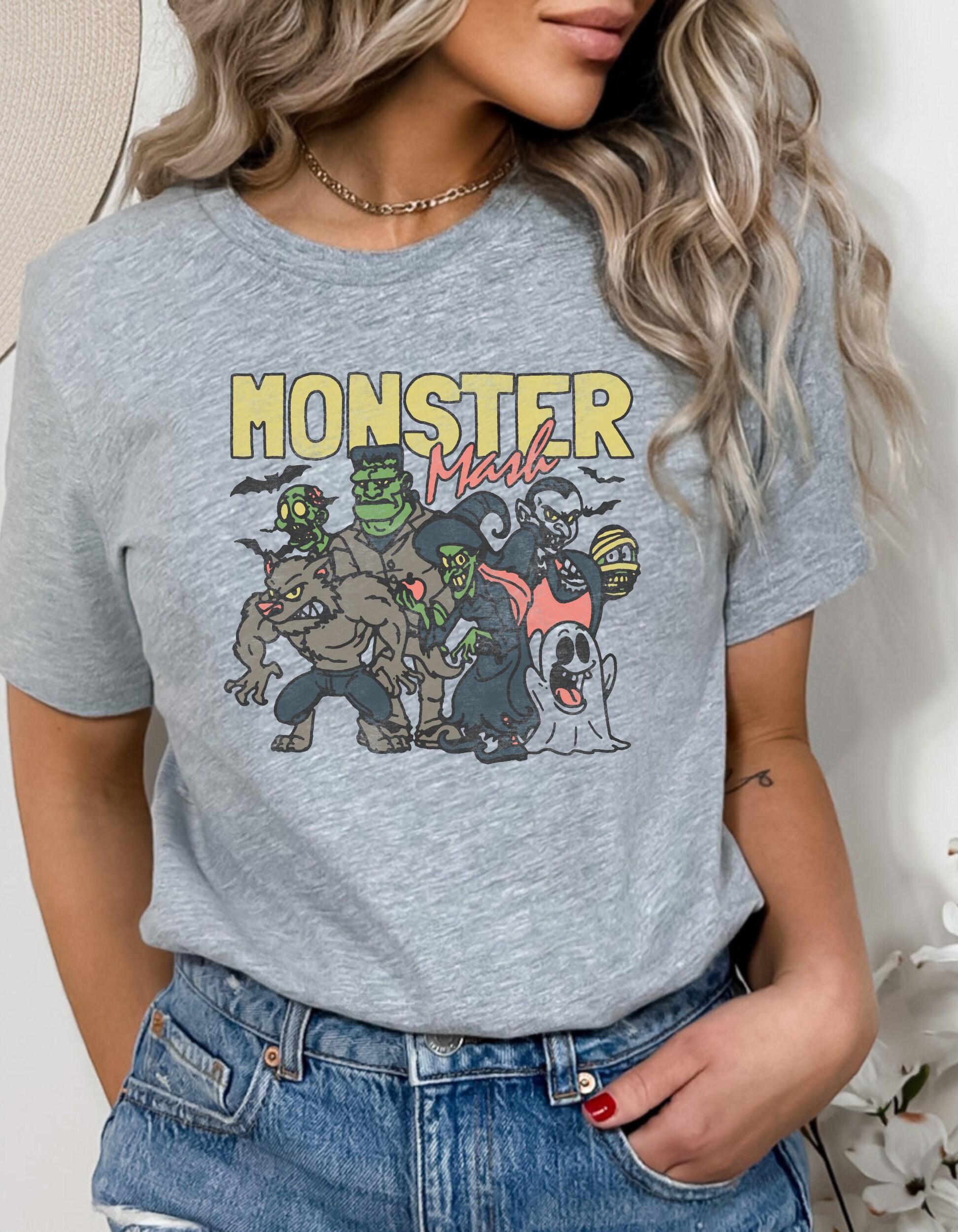 Discover Halloween Monster Mash T Shirt, Vintage Ghost Halloween T Shirt, Monster Tee, Fall Top, Distressed Monster Mash Shirt, Graphic T Shirt