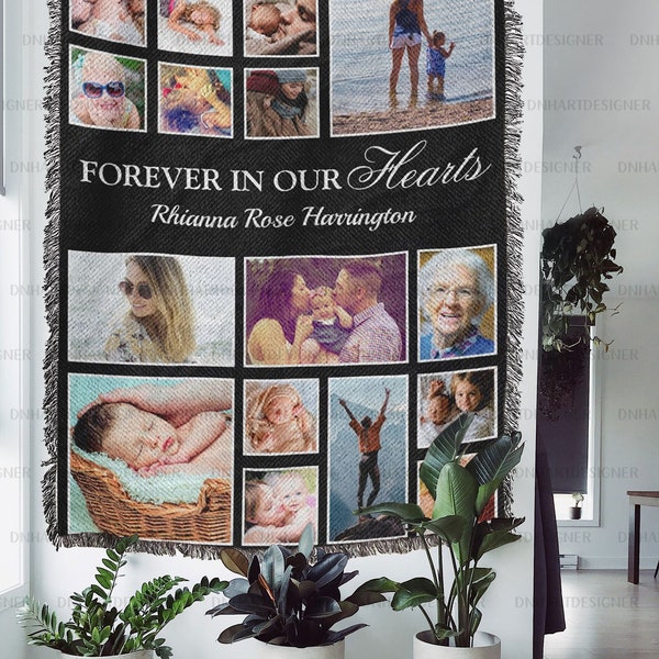 Memorial Family Custom Collage Cotton Throw, Photo Blanket Special Gifts For Mothers, Fathers Custom Blanket, Wedding Photo Keepsake Bedding