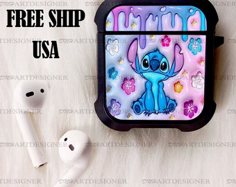 Cute 3D Stitch Airpods Case, Lilo And Stitch Airpods Cover, Tropical Case, Disney Cartoon Case, Hero Case, Custom AirPods 1 2 3 Pro Case