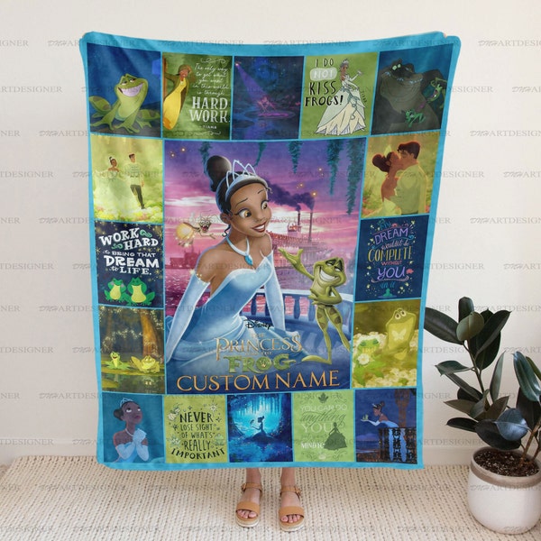 Personalized The Princess and the Frog Blanket, Disney Princess Tiana Blanket, Baby Girl Princess Birthday Girl Gift, Aesthetic Disney Throw