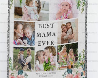 Flower Mama Custom Photo Blanket, Best Mom Ever Blanket,  Personalized Floral Throw, Mothers Day Blanket Gift, Custom Blanket with Picture