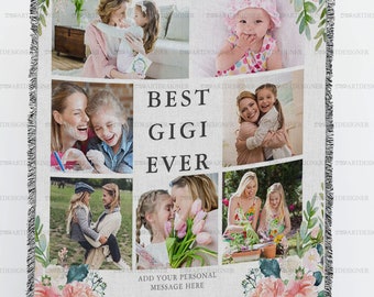 Flower Gigi Custom Photo Blanket, Best Mom Ever Blanket,  Personalized Floral Throw, Mothers Day Blanket Gift, Custom Blanket with Picture