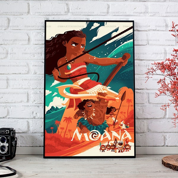 Cool Moana Princess Poster Canvas, Aesthetic Moana Island Wall Art, Disney Moana Adventure Poster, Kids Room Decor, Nursery Wall Hanging