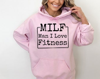 MILF Man I Love Fitness Hoodie (Black) | Gym Hoodie | Workout Hoodie | Weightlifting Hoodie | Wifey Hoodie | MILF Hoodie
