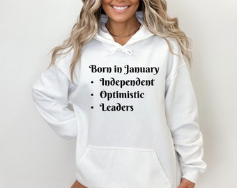 January Hoodie (Black) | January Birthday Hoodie | Statement Hoodie | January Birthday Gift | January Party Hoodie | January Baby