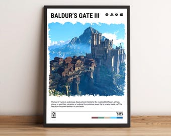 Baldur's Gate 3 (2023) Poster - Video Game Wall Art Print - Gaming Gift - A5-A4-A3-A2-A1 Unframed Canvas Print for Frame or Hanger