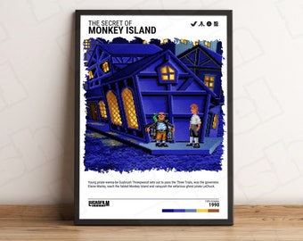 The Secret of Monkey Island (1990) Minimalistisches Poster - Videospiel Wand Kunst Druck - Gaming Geschenk - A5-A4-A3-A2-A1 ungerahmt Leinwand Druck