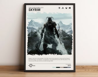 Skyrim (2011) Poster - Video Game Wall Art Print - Gaming Gift - A5-A4-A3-A2-A1 Unframed Canvas Print for Frame