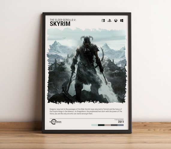 Skyrim (2011) Video Game Print - Minimalist Game Poster - Wall Art Gaming Gift - A5-A4-A3-A2-A1 Unframed Canvas Print for Frame or Hanger