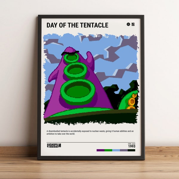 Day of the Tentacle (1993) Minimalist Retro Poster - Video Game Wall Art Print - Gaming Gift - A5-A4-A3-A2-A1 Unframed Canvas Print