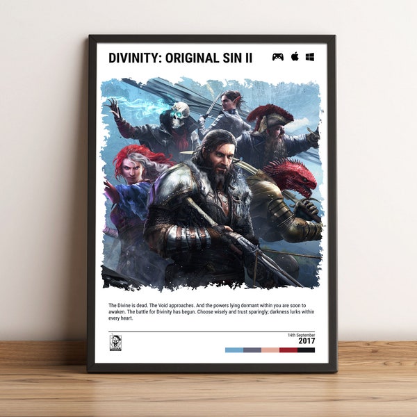 Divinity: Original Sin 2 (2017) Poster - Video Game Wall Art Print - Gaming Gift - A5-A4-A3-A2-A1 Unframed Canvas Print for Frame or Hanger