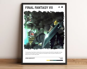 Final Fantasy VII (1997) Poster - Video Game Wall Art Print - Gaming Gift - A5-A4-A3-A2-A1 Unframed Canvas Print for Frame or Hanger