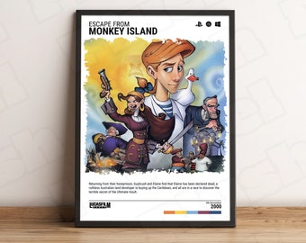 Escape from Monkey Island (2000) Minimalistisches Poster - Videospiel Wandkunst Druck - Gaming Geschenk - A5-A4-A3-A2-A1 Ungerahmt Leinwand Druck