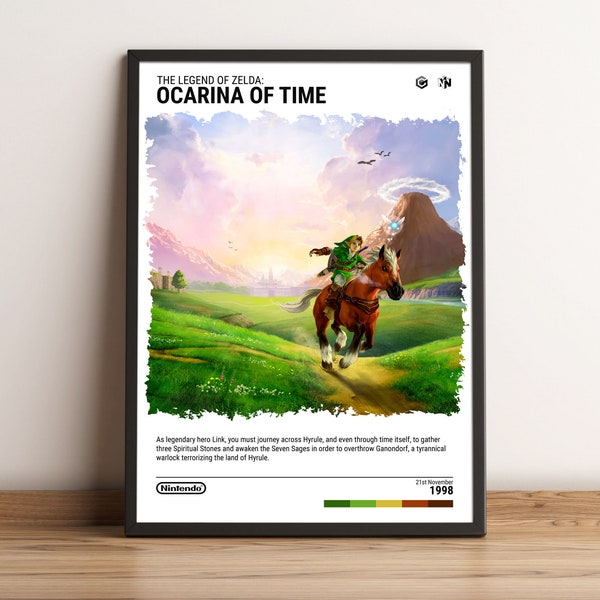 The Legend of Zelda: Ocarina Of Time (1998) Poster - Video Game Art Print - Gaming Gift - A5-A4-A3-A2-A1 Unframed Canvas Print for Frame