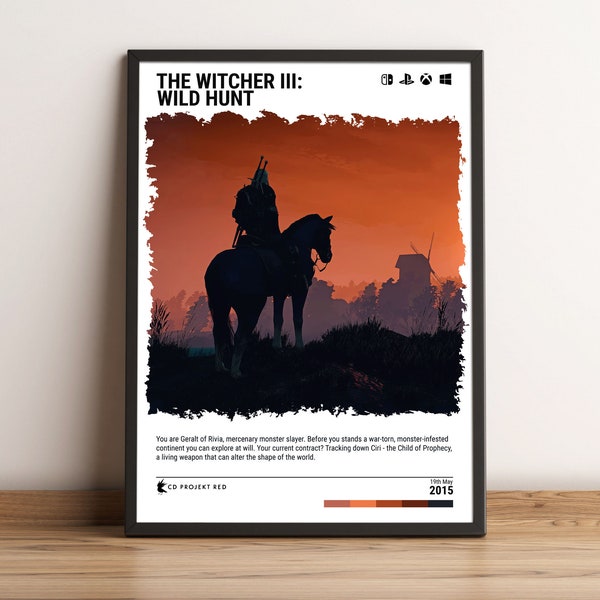 Witcher 3 (2015) Poster - Video Game Wall Art Print Home Decor - Gaming Gift - A5-A4-A3-A2-A1 Unframed Canvas Print for Frame