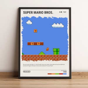 Super Mario Bros. (1985) NES Poster - Video Game Art Print - Gaming Gift - A5-A4-A3-A2-A1 Unframed Canvas Print for Frame or Hanger