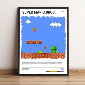 Super Mario Bros. (1985) NES Poster - Video Game Art Print - Retro Gaming Gift - A5-A4-A3-A2-A1 Unframed Canvas Print for Frame or Hanger