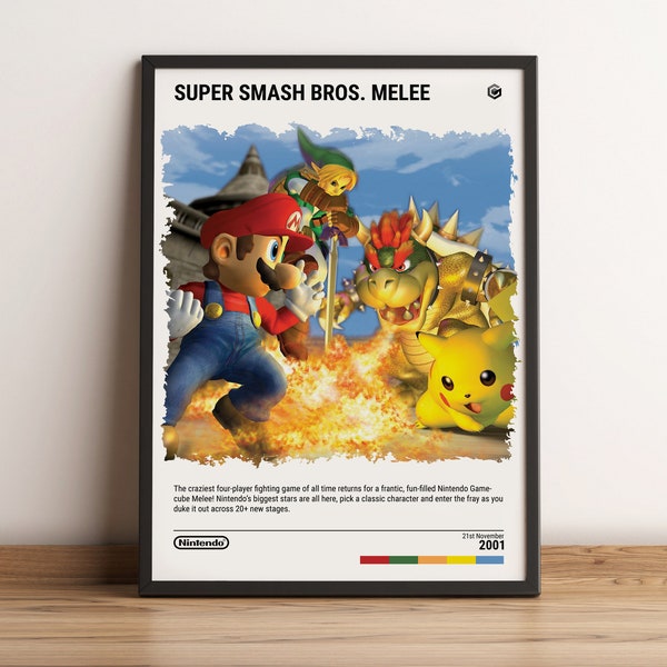 Super Smash Bros. Melee (2001) Gamecube Poster - Video Game Art Print - Nintendo Gaming Gift - A5-A4-A3-A2-A1 Unframed Canvas for Frame