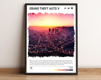 Los Santos Sunset (2013) GTA 5 Poster - Video Game Wall Art Print - Gaming Gift - A5-A4-A3-A2-A1 Unframed Canvas Print for Frame or Hanger