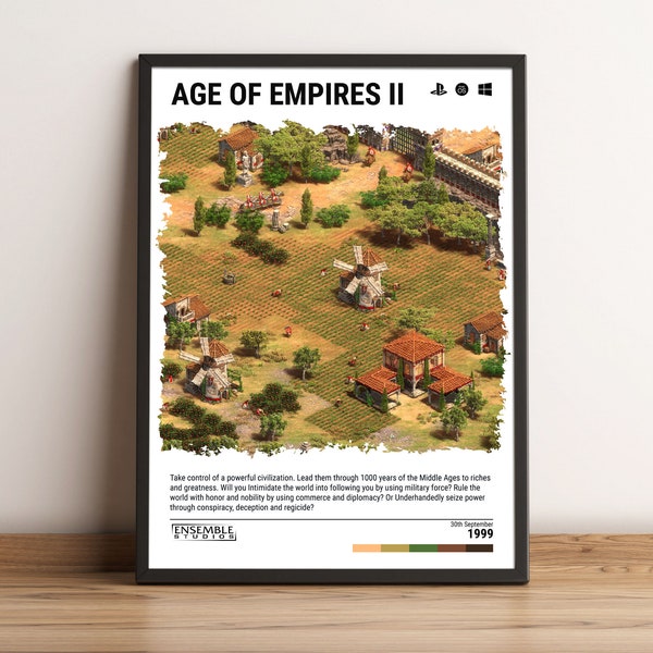 Age of Empires 2 (1999) Poster - Video Game Wall Art Print - Gaming Gift - A5-A4-A3-A2-A1 Unframed Canvas Print for Frame or Hanger