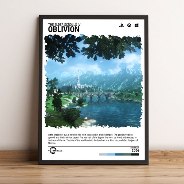 Poster The Elder Scrolls IV : Oblivion (2006) - Impression d'art mural de jeu vidéo - Cadeau de jeu - Impression sur toile A5-A4-A3-A2-A1 sans cadre pour cadre