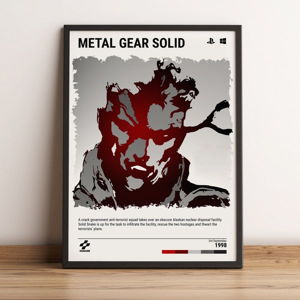 Metal Gear Solid (1998) Game Poster - Video Game Wall Art Print - Gaming Gift - A5-A4-A3-A2-A1 Unframed Canvas Print for Frame or Hanger