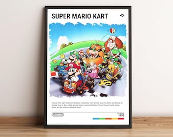 Super Mario Kart (1992) SNES Poster - Video Game Art Print - Gaming Gift - A5-A4-A3-A2-A1 Unframed Canvas Print for Frame or Hanger