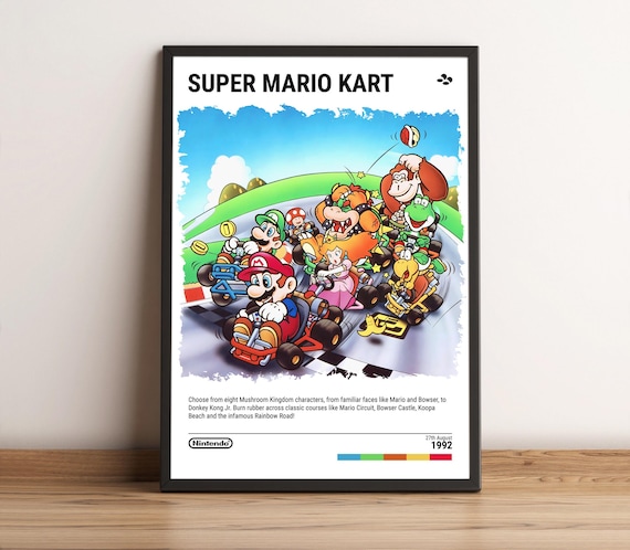 Super Mario Kart (1992) SNES Poster - Video Game Art Print - Gaming Gift - A5-A4-A3-A2-A1 Unframed Canvas Print for Frame or Hanger