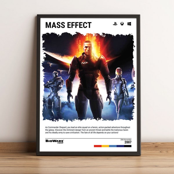 Mass Effect (2007) Poster - Video Game Wall Art Print - Gaming Gift - A5-A4-A3-A2-A1 Unframed Canvas Print for Frame or Hanger