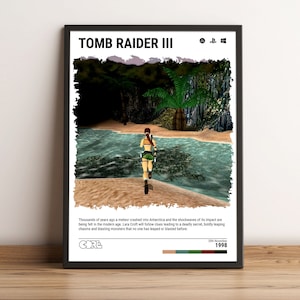 Tomb Raider 3 (1998) Poster - Video Game Wall Art Print - Retro Gaming Gift - A5-A4-A3-A2-A1 Unframed Canvas for Frame or Hanger
