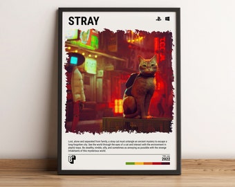 Stray (2022) Minimalist Poster - Video Game Wall Art Print - Gaming Gift - A5-A4-A3-A2-A1 Unframed Canvas Print for Frame or Hanger