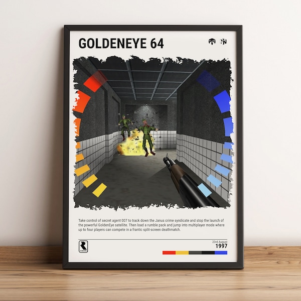 Golden Eye 64 (1997) N64 Poster - Video Game Wall Art Print - Gaming Gift - A5-A4-A3-A2-A1 Unframed Canvas Print for Frame or Hanger
