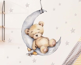Wandtattoo Bär Auf Dem Mond – Süße Deko Fürs Kinderzimmer, Abziehbar & Rückstandsfrei