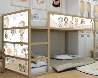 Aufkleber für IKEA KURA Kinderbett Klebefolie Möbelfolie Sticker Kinderzimmer Bett Safaritiere Bohostil (Ohne Möbel) IKB505