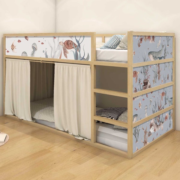 Autocollant pour lit d'enfant IKEA KURA film adhésif film de meuble autocollant chambre d'enfant lit monde sous-marin (sans meuble) IKB513